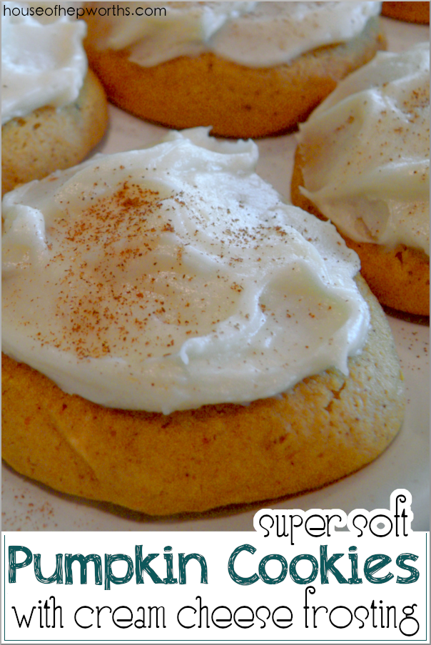 Delicious super soft Pumpkin Cookies with Cream Cheese Frosting. Recipe at www.houseofhepworths.com