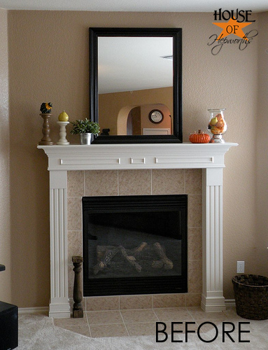 A Dramatic Fireplace Makeover White Moulding Black Mantel