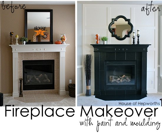 A dramatic fireplace makeover {white moulding & black mantel} - House ...