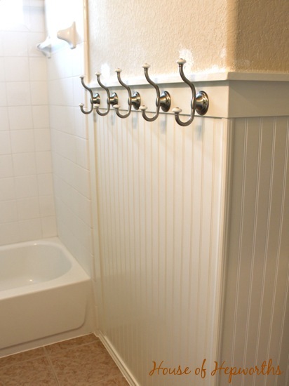 An Easy DIY Beadboard Hook Wall In The Kids' Bathroom