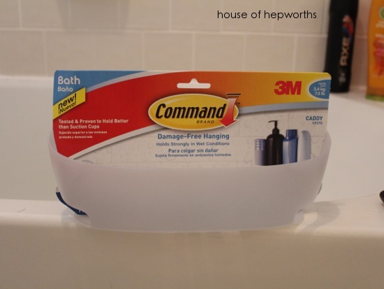 Use command strip hooks for shower caddies.