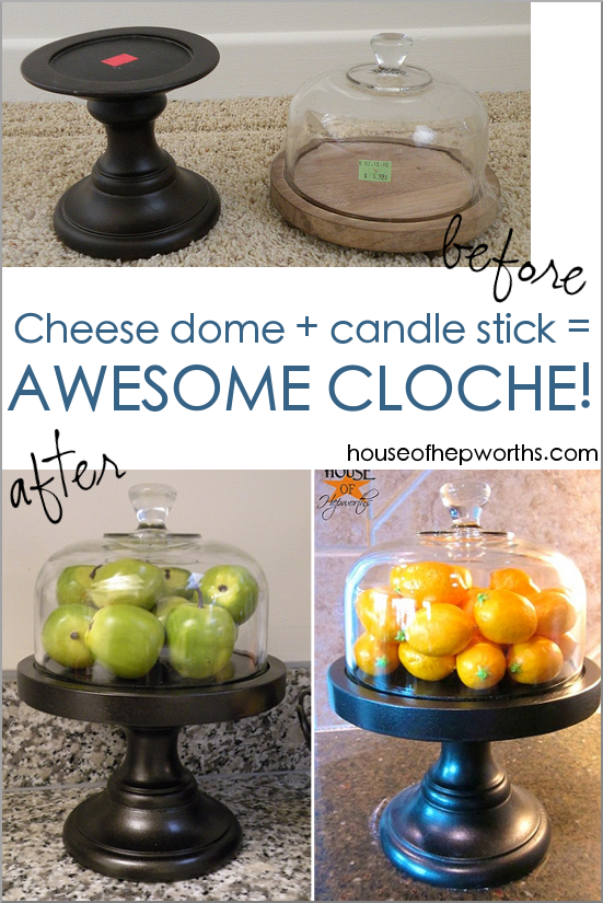 Turn a basic cheese dome and a discarded candle stick into a beautiful original cloche! www.houseofhepworths.com