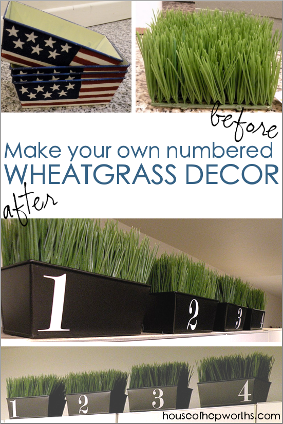 DIY Wheatgrass numbered containers made from thrift store items. www.houseofhepworths.com